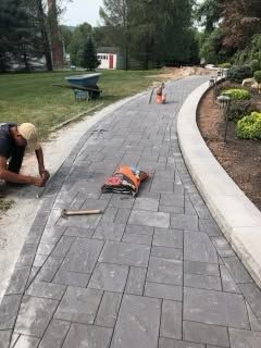 Curved paver walkway, mid-installation